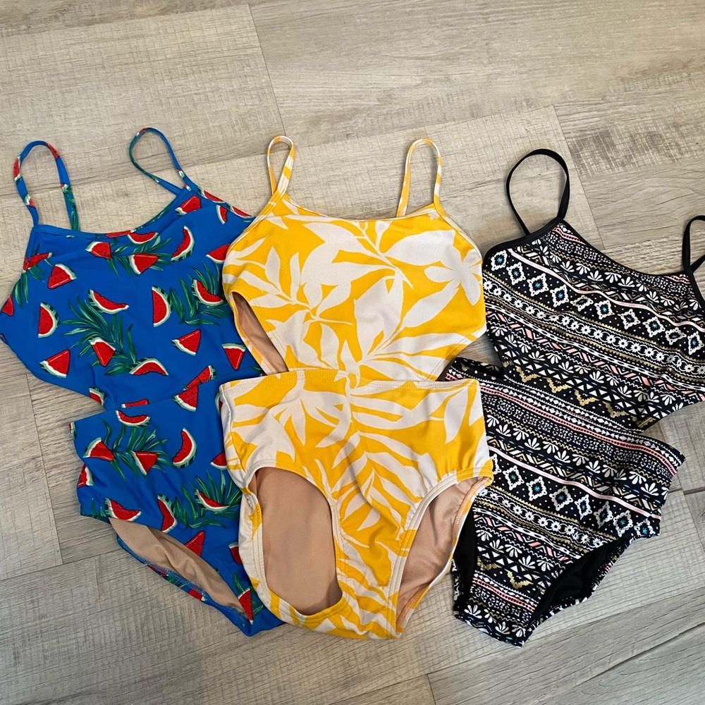 Bundle of 3 Girls cutout swimsuits in size M 8/10